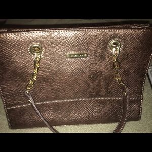 Anne Klein bronze faux reptile purse